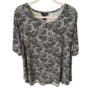 Grace Black & White Floral Swing Top-Size 2X
